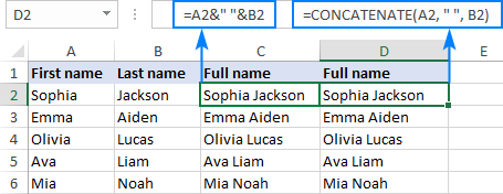 Как объединить имя и фамилию в Excel