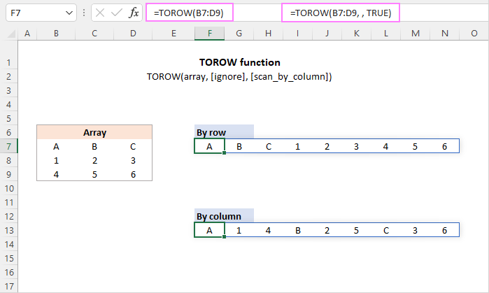 Функция Excel TOOW для преобразования диапазона или массива в строку