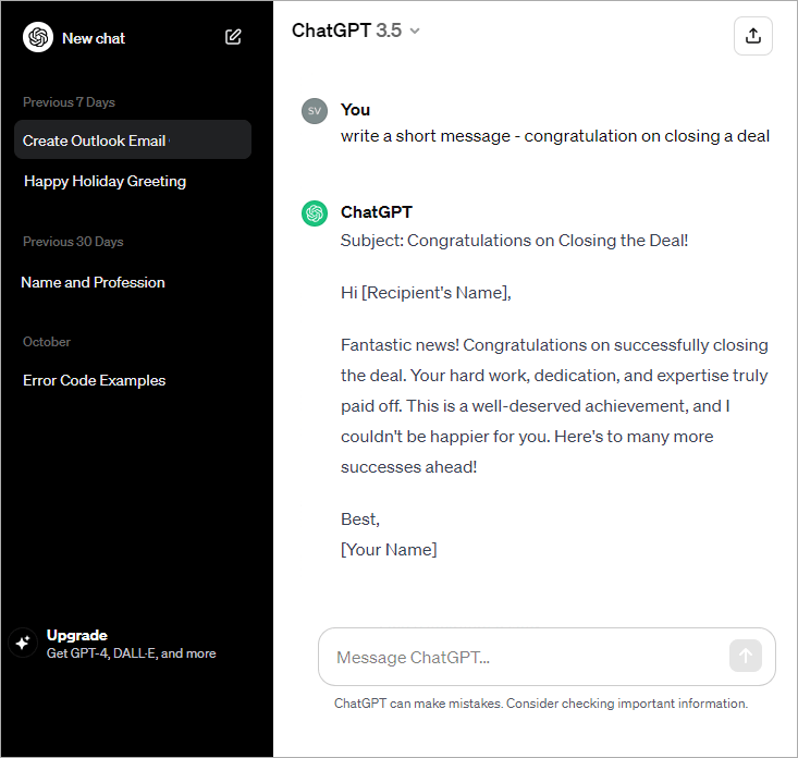 Chat GPT для написания электронной почты в Outlook